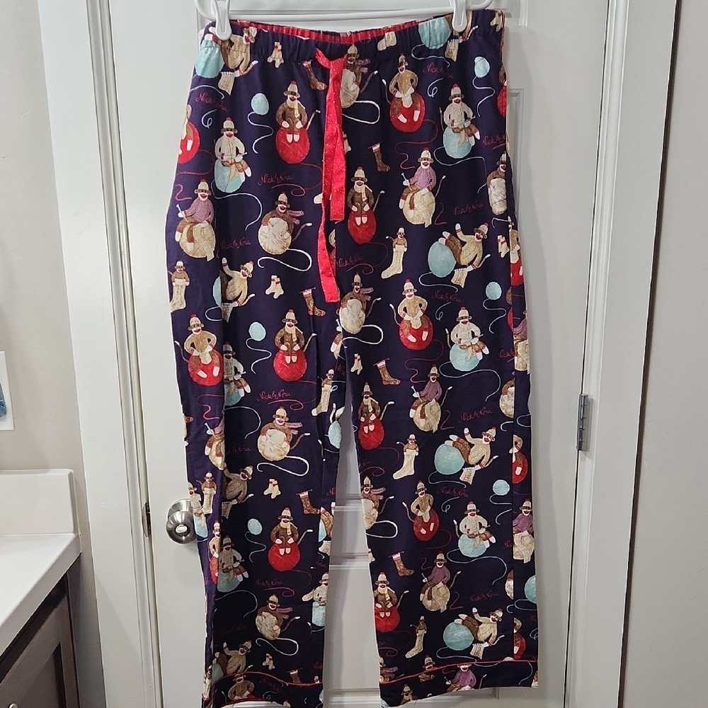 Nick & Nora Knitting Sock Monkey Print Flannel Pajama Set - XXL - Picture 6 of 13